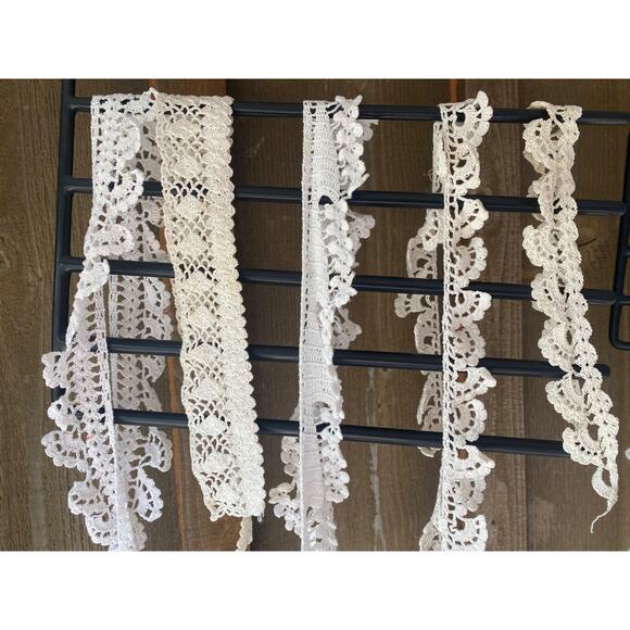 VINTAGE Hand Made LACE TRIM BULK LOT SEWING CRAFT DOLL CLOTHES Edgings Cream Wht - Picture 5 of 16